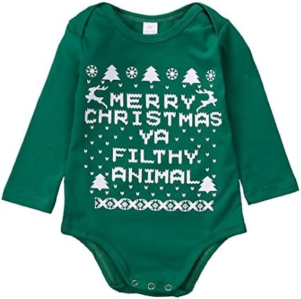 Zekyy Infant Newborn Baby Boys Girls Long Sleeve Christmas Letter Prints Romper Bodysuit Jumpsuit Outfits Clothes Gifts (12-18Months, Green)