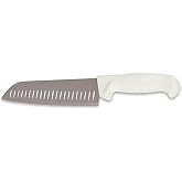 Crestware 7-Inch Santoku Granton Knife, High Carbon German Steel with White Handle
