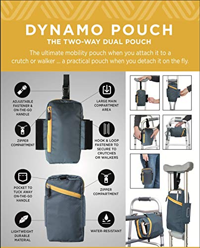 Dynamo sports pouch, crutch bag, walker bag, wheelchair bag, gray with yellow zipper - Thumbnail 6