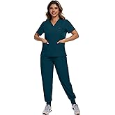 SOEDZUNG Women's Scrubs Set: V-Neck Top & Stretch Pants. Breathable, Multi-Pocket Work Uniform for Medical Professionals.