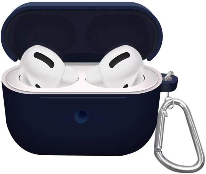 Silicone Protective Cover for AirPods Pro Case, iKNOWTECH [Front LED Visible] [Added Carabiner] Full Protection Shock Absorption Anti-Fall Anti-Scratch, Charging Port dust Plug (Blue)