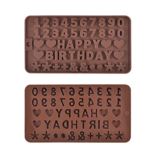 Prokitchen Letters Chocolate Molds, Silicone Number Tray Mold for Happy Birthday, Wedding and Valentine Day Fondant Cake Decoration, Set of 2 - Thumbnail 2