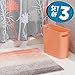 mDesign 3 Piece Decorative Bathroom Decor Set - Floral Polyester Fabric Shower Curtain, Ombre Microfiber Non-Slip Bathroom Accent Rug, Plastic Wastebasket Trash Can - Coral/Gray/White