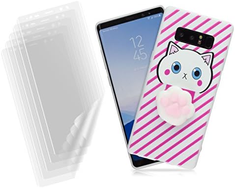 3D Cartoon Seal Squishy Squeeze Soft Jumbo Cat Paw Toy Silicone Phone Case 360 Protection Cover For Samsung Galaxy Note 8 + 5PK of Anti-Scratch TPU Film Screen Protector by GolemGuard (Pink/White)