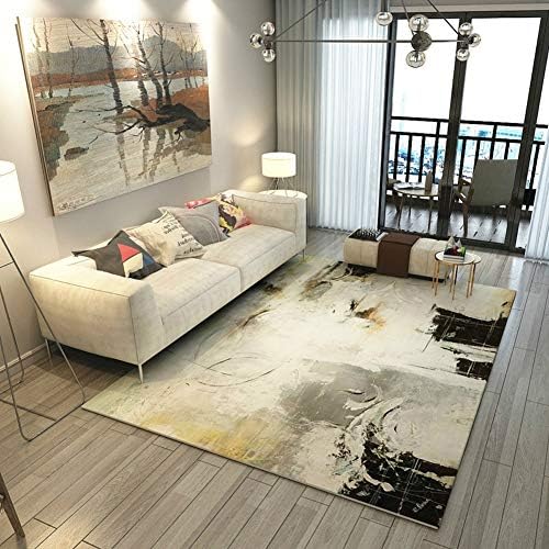 Modern Ink Painting Abstract Art Style Living Room Carpet Adolescent Children Crawling Mat Tatami Room Carpet,Beige,180x280cm