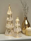 The Lakeside Collection Lighted Glass Trees for Christmas, Holidays - Set of 2