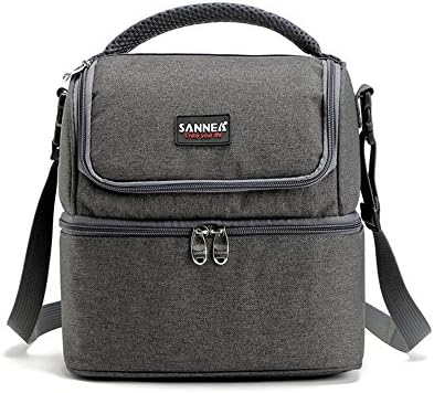 UGRACE Insulated Lunch Bag Large Cooler Tote Bag for Men, Women, Adult, Kids, Large Double Decker Lunch Box for Work, School, Picnic(Grey)