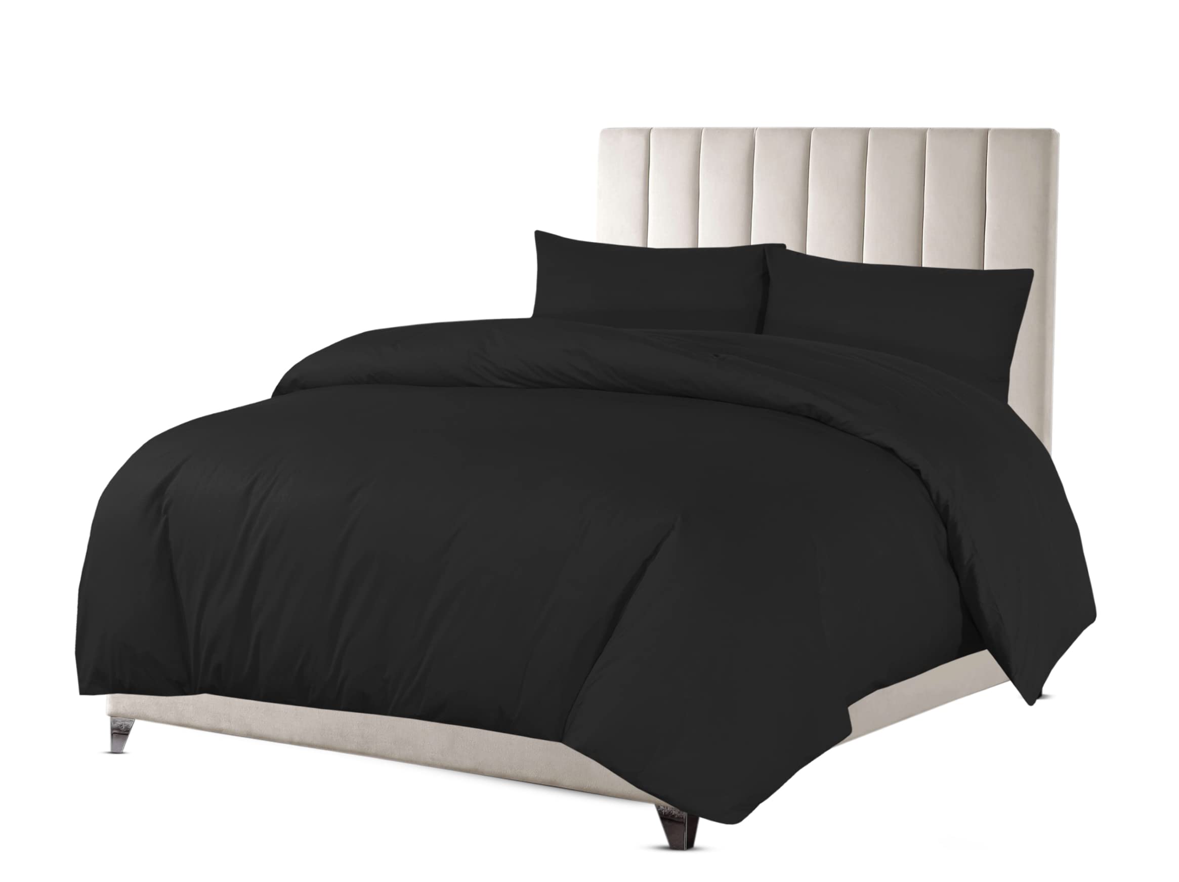 Sapphire Collection Luxury 100% Egyptian Cotton Duvet Quilt Cover & Pillowcase Bedding Set (Black, King)