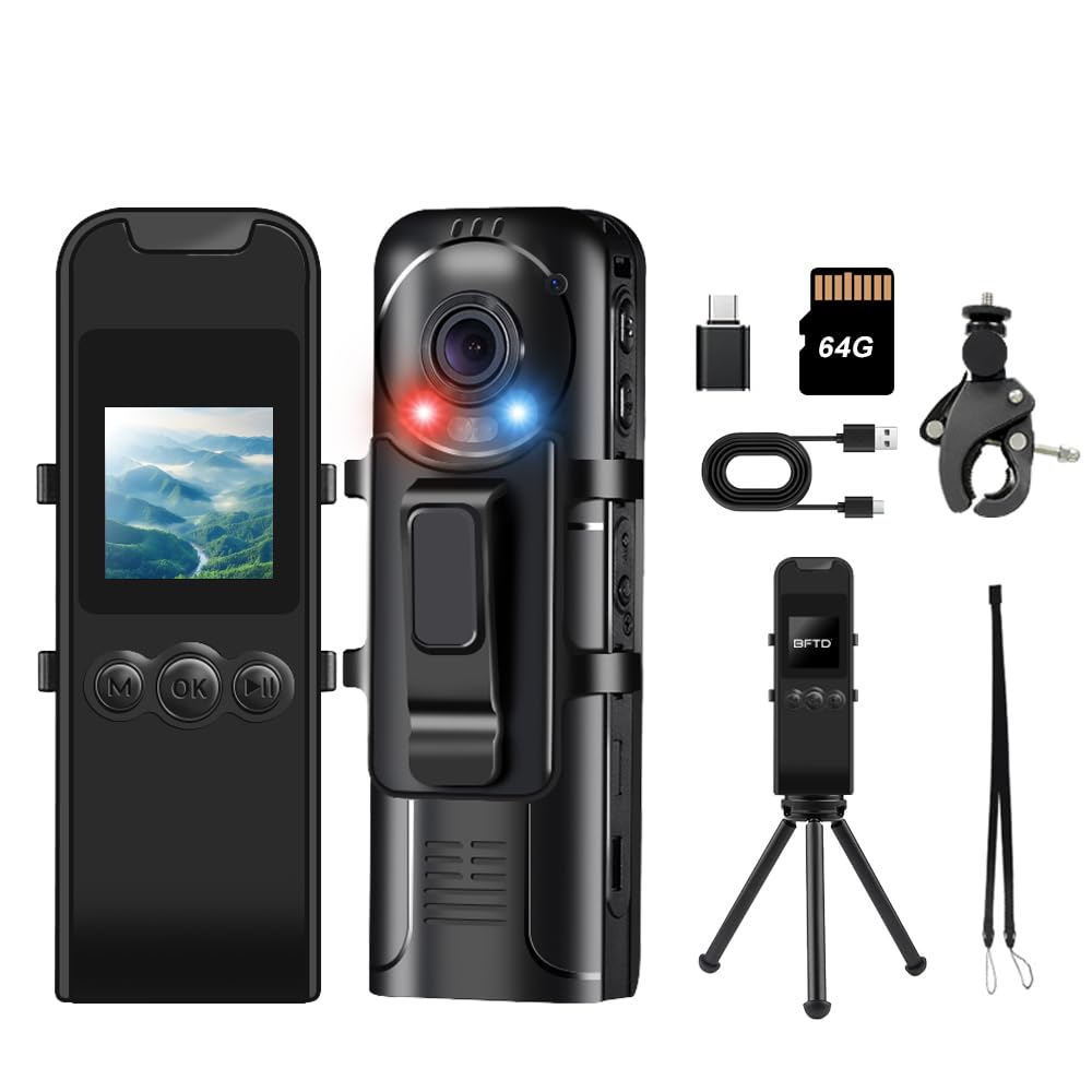 Photo 1 of BFTD V110 2K Mini Body Camera with Audio and Video Recording, 1440P Portable Small Camera with Photo, Night Vision, Strobing Light,Wearable Cam for Security, Outdoor,Law Enforcement. (64GB)