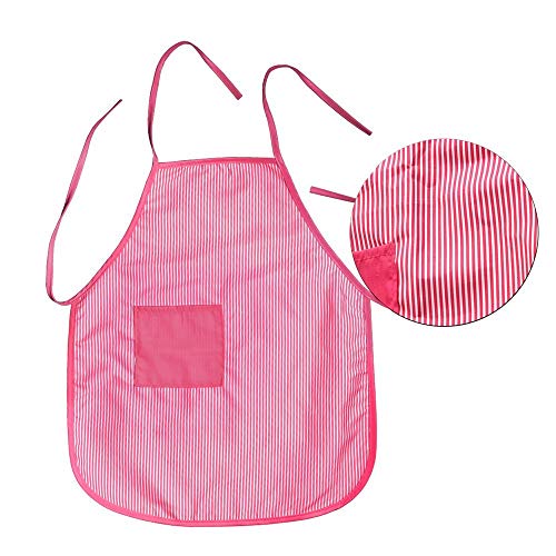 image for FunsLane Kids Apron for Girls, Toddlers Chef Set Pink and White Stripe