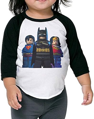 Toddler Cute Batman Superman Superwoman Lego 100% Cotton 3/4 Sleeve Athletic Baseball Raglan Shirt Black US Size 4 Toddler