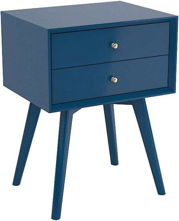Desks DD MDF Retro 2 Drawer Bedside Side Table Storage Unit, Wood -Workbench (color : Dark Blue)