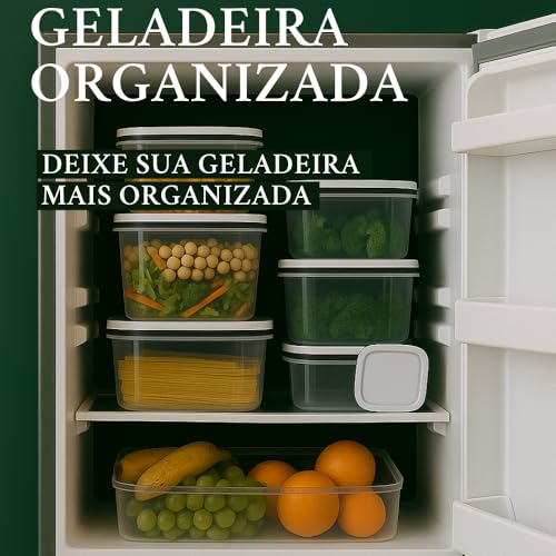 Kit 5 Potes Herméticos para Geladeira com Tampa Plástica Transparente - Armazena Alimentos, Antivazamento, Ideal para Freezer/Microondas, Livre de BPA
