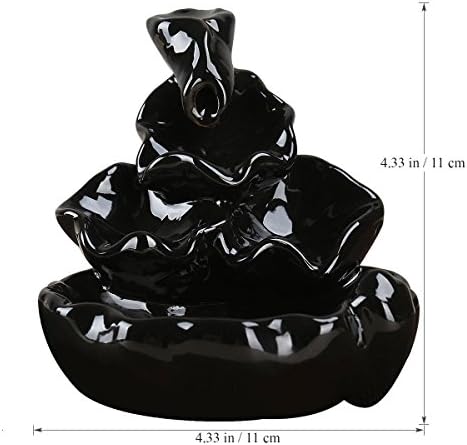 Brand New Black Backflow Ceramic Cone Incense Burner Holder Buddhist Size About 11cm