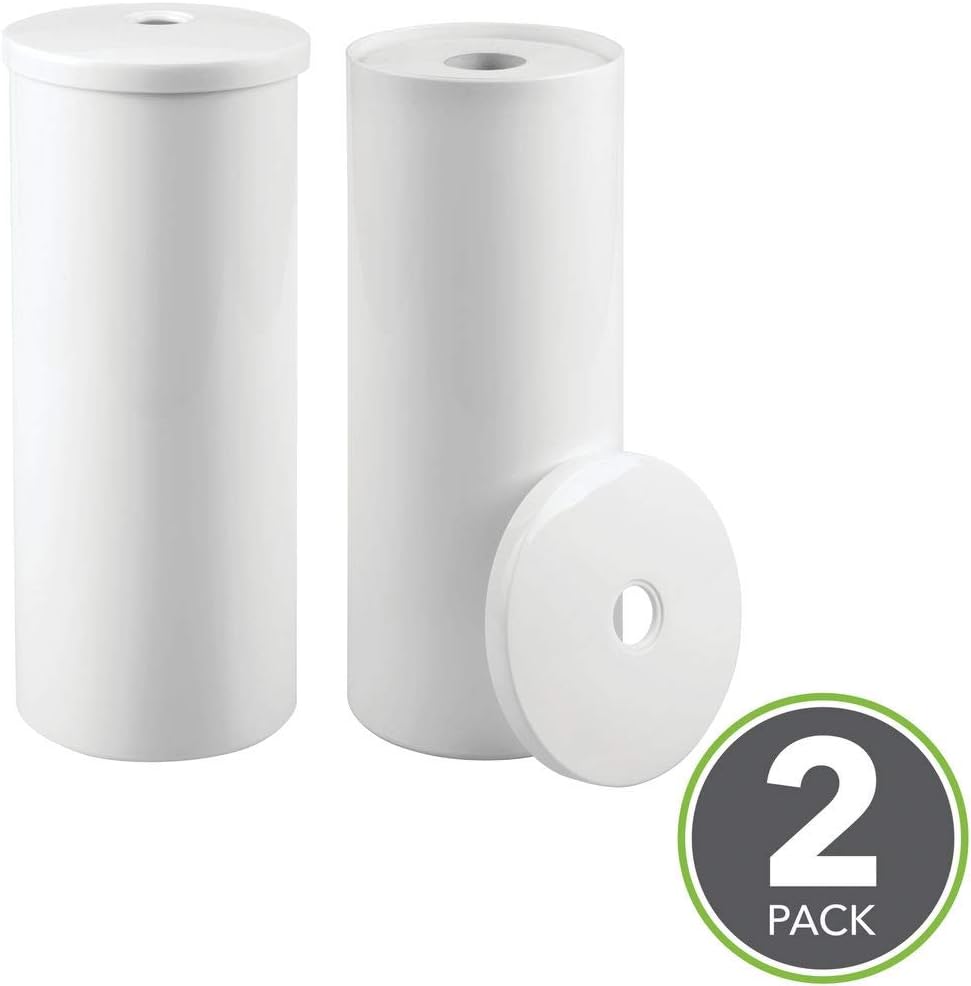 mDesign Modern Plastic Toilet Tissue Paper Roll Holder Canister Stand with Lid - Vertical Bathroom Storage for 3 Rolls of Toilet Tissue - Holds Large Mega Rolls - 2 Pack - White: Home & Kitchen