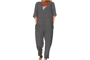 Beccgirl Women Linen Sets 2 Piece Outfits Summer Half Sleeve Irregular Hem Top Elastic Waist Loose Pants Lounge Matching Set