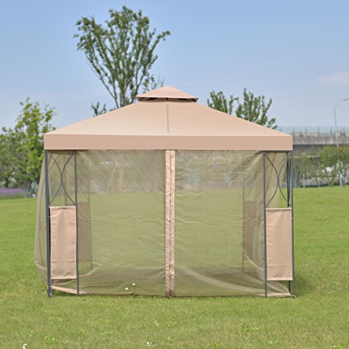 oldzon 2-Tier 10'x10' Gazebo Canopy Tent Shelter Awning Steel Patio Garden Brown Cover with Ebook