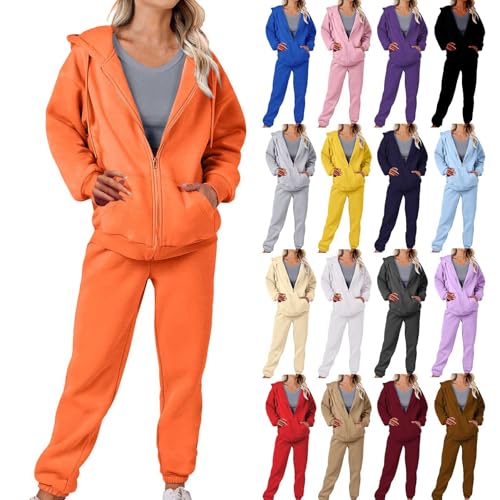 Tracksuit Womens Full Set Long Sleeve Hoodies Sweatpants Loungewear Sets Zip up Hooded Sweatshirt Pants Joggings Suits Sportwear Lounge Wear Sets for Women UK