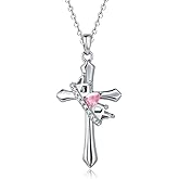 AIZANYU Cross Necklace with Crown Sterling Silver Birthstone Pendant Religious Jewelry Birthday Baptism Gifts for Women