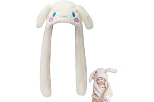 Maikerry Anime Stuff Moving Ear Jumping Bunny Hat,Kawaii Fluffy Plush Beanie Cap,Cartoon Warm Winter Hat for Women Girls