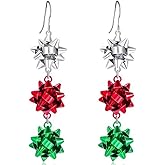 MALOYANVE Christmas Bow Earrings for Women Holiday Xmas Gift Bow Earring Red Green White Triple Bows Drop Dangle Earrings Holiday Crazy Party Jewelry Gifts
