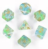 Polyhedral Gaming Dice Complete Sets of 7-Die Dice - D4 D6 D8 D10 D12 D20 & Percentile Dice – Great for Tabletop, Roleyplaying & DnD Games, Math & MTG (Blue/Green)
