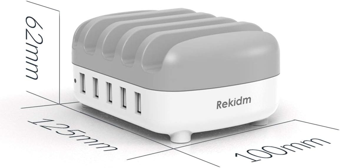 Charging Stations for Multiple Devices, Rekidm Fast Charging Stations Safe USB Charging 5 Ports Compatible with Apple iPhone iPad Products, Extra 5 Mixed Cables for Cell Phones, Smart Phones, Tablets: Electronics