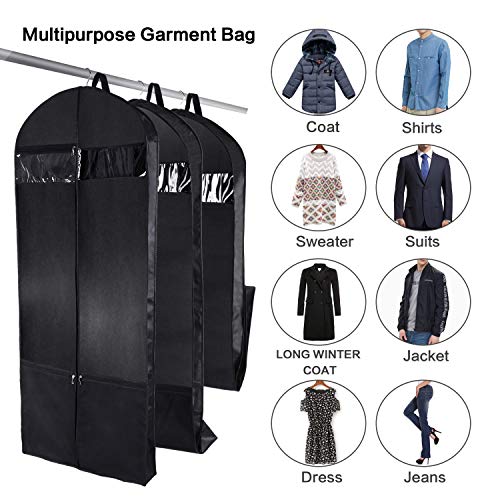 Wanapure 60"/54"/43" Garment Bags, 3 in 1 Suit Bag with 2 Large Mesh Shoe Pockets and Accessories Pocket, Trifold Suit Cover for Dress, Coat, Jacket, Closet Storage or Travel, Set of 2, Black - Thumbnail 5