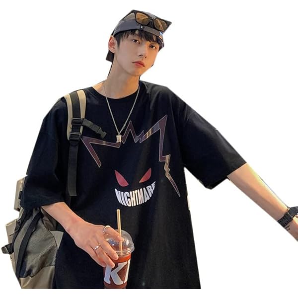 y2k シャツ　パンク ロック Men's Y2k Graphic Print Oversized T-Shirts Grunge Punk Gtoh