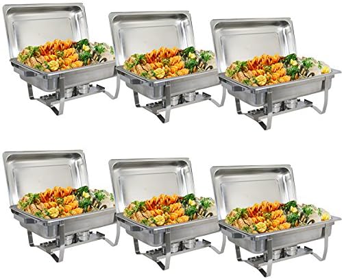 ZenChef 8 Qt Stainless Steel Chafer, Full Size Chafer, Chafing Dish w/Water Pan, Food Pan, Alcohol Furnace and Lid (Pack of 6)