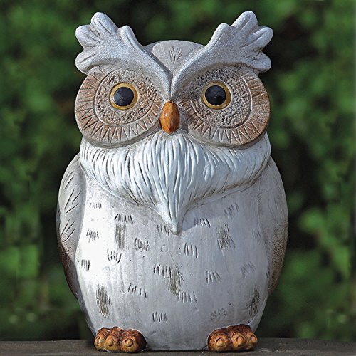 The Perching Garden Owl Figurine, Hand cast, Painted and Carved Details, Kiln Fired Pottery, Over 10 inches Tall, White and Natural Tone Glazes, Decoy, By Whole House Worlds