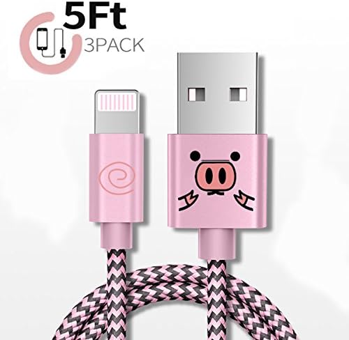 Lightning Cable, YOUTIME 3PACK (5FT) Nylon Braided Charging Cable Cord Lightning to USB Cable Charger Compatible with Apple iPhone X/8/8 Plus/7/7 Plus/6s/6s Plus/6/6 Plus/iPad and more (PINK PIGGY)