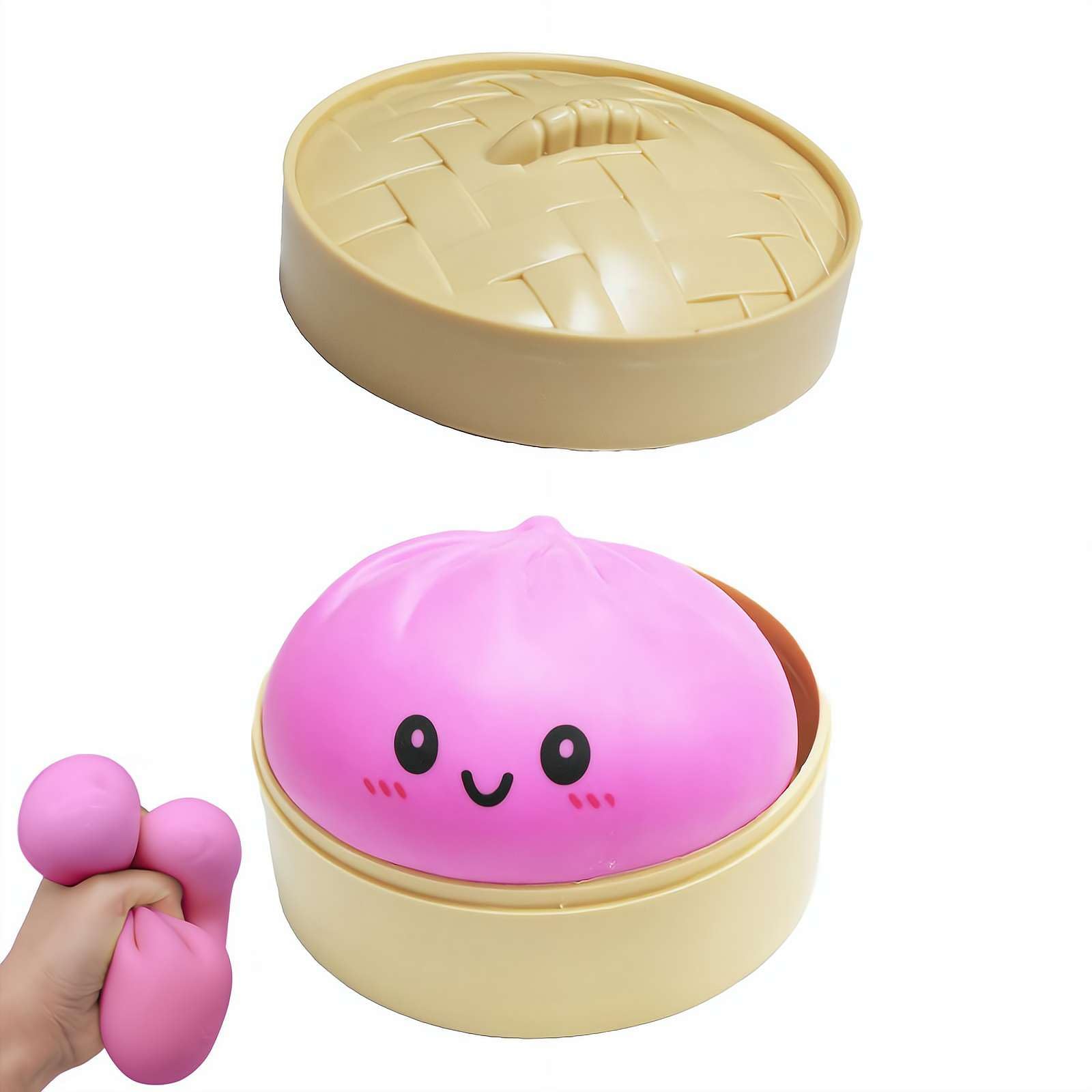 Colorful Dumpling Squishes Stress Balls with Steamer, Cute Anxiety Relief Toy, Soft Squeeze Decompression Dough for Adults, Simulation Food Squishies Bun