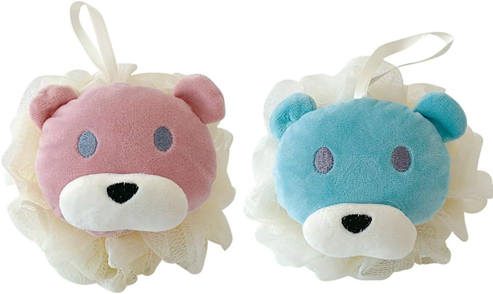 Omenluck 2Pcs Bath Loofah Flower Ball Back Scrubber Exfoliating Mesh Pink Blue