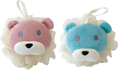 Omenluck 2Pcs Bath Loofah Flower Ball Back Scrubber Exfoliating Mesh Pink Blue