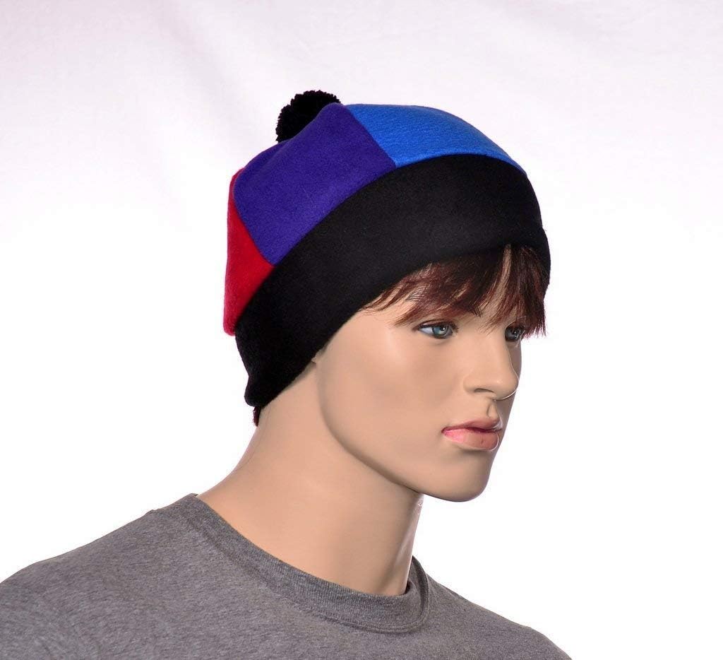 Rainbow Beanie Fleece Black Pompom Headband