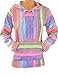 Baja Hoodie Rainbow Mexican Drug Rug Pullover Poncho Sweatshirt (Large)