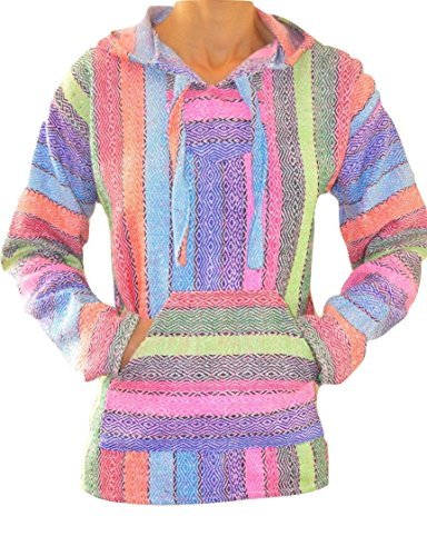 Galaxy Reborn Baja Hoodie Rainbow Mexican Drug Rug Pullover Poncho Sweatshirt (Large)