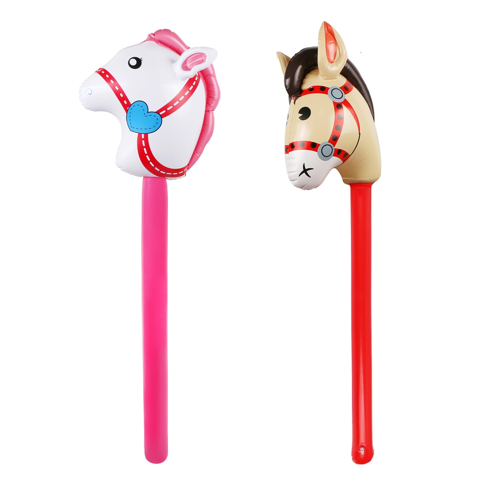 Photo 1 of 2PCS Inflatable Stick Horse,Inflatable Horse Head on Stick Costume Pony/Halloween/Western Cowboy/Baby Shower Birthday Party Decorations Supplies Favors Props,37 Inches (Red Pink)