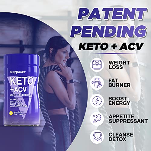 VEGEPOWER Keto Pills Weight-Loss Fat Burners Ketogenic Diet BHB Ketosis Support Exogenous Ketones Advanced Supplement Detox Cleanse with ACV for Men Women 90 Capsules