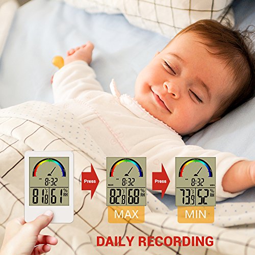Dr. Prepare Digital Hygrometer Indoor/Outdoor Thermometer and Temperature Humidity Monitor Gauge with Clock for Reptiles, Incubator, Home, Office, Greenhouse, and Basement