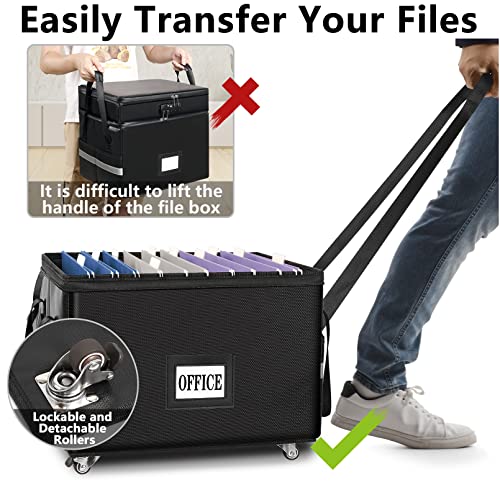 File Box with Wheels, Fireproof Document box with 5 Tabs & Inserts