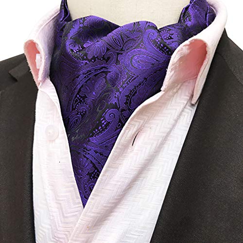 MENDENG Mens Black Gold Paisley Jacquard Woven Silk Cravat Formal Self Tie Ascot - Thumbnail 2