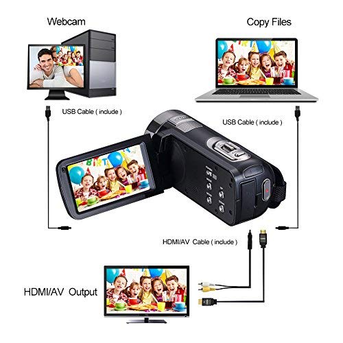 Videocamara Full HD Camera de Video 1080p 24.0 MP 3 pulgadas LCD rotativa pantalla digital videocámara 16X zoom digital función de control remoto grabadora de vídeo