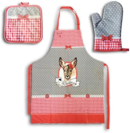 COMEING Insulated microwave oven glove pot pad apron suit kitchen cooking three - piece set
