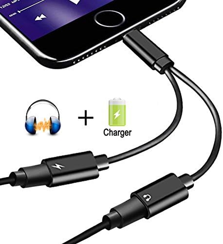 2 in 1 Lighneing Jack Adapter for iPhone 7/7 plus iPhone 8/8Plus iPhoneX&amp;ipod&amp;ipad, Dual Lighneing Headphone Adaptor Charger Converter. Support Call &amp; Listen &amp; Charge. (Black)(Support 10.3/11 System)