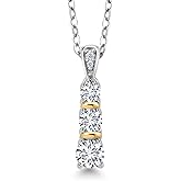 Gem Stone King 0.54 Cttw Round White Lab Grown Diamond Pendant Necklace For Women | 925 Silver and 10K Yellow Gold | Gemstone April Birthstone | DEF Color | VVS-VS Clarity | With 18 Inch Chain