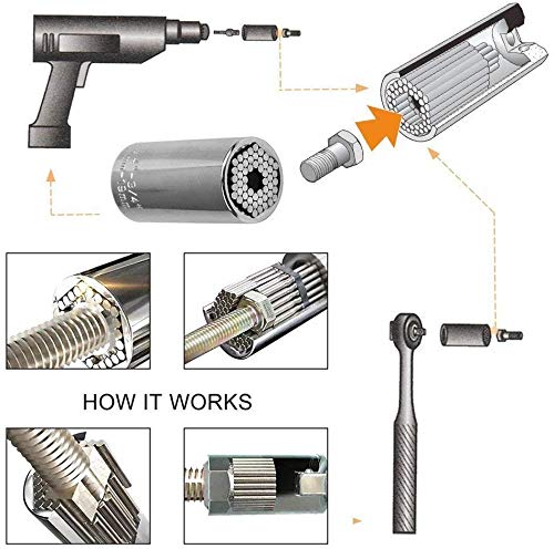 ETC 120A Professional 7mm-19mm Universal Multi Function Universal Socket,Impact Nut Driver Socket for Drill Cordless Ratchet Metric Wrench Set,Power Drill Adapter Tool Universal Repair Tools