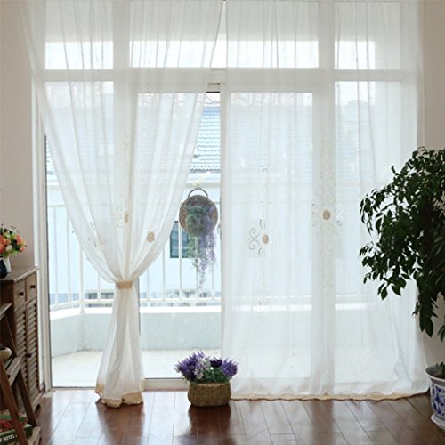 DOKOT Long Solid Embroidery Rod Pocket Window Curtains/Drape/Panels/Treatment Cotton Linen with Crochet Border, 71x100 inches (71" W x 102" H(180x260cm), White Embroidery Sheer) - Thumbnail 5