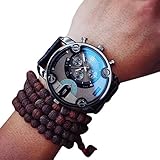 Gents Big Dial Quartz Analog Watch, SUPPION Men’s Casual Watch Calendar Display Water Resistance PU Leather